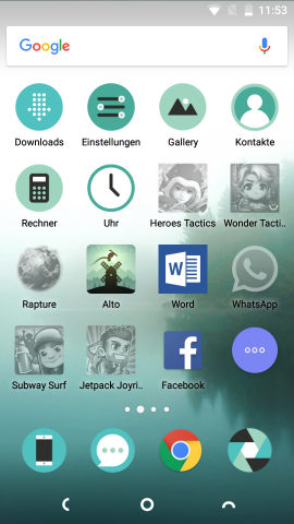 Auf dem Startbildschirm sind graue App-Icons zu erkennen - dies sind die in die Cloud verschobenen Anwendungen. (Screenshot: Golem.de)